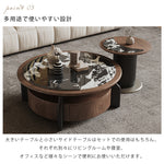 ブラックホワイトマイクロクリスタルストーンラウンドコーヒーテーブル胡桃色大小組合モダンラグジュアリー hagst-5539