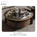 ブラックホワイトマイクロクリスタルストーンラウンドコーヒーテーブル胡桃色大小組合モダンラグジュアリー hagst-5539