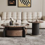 ブラックホワイトマイクロクリスタルストーンラウンドコーヒーテーブル胡桃色大小組合モダンラグジュアリー hagst-5539