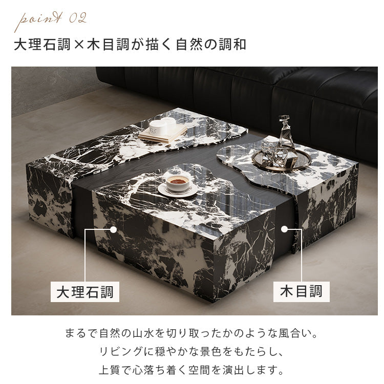 ブラックホワイト大理石調スクエアコーヒーテーブルイタリアンミニマルモダンリビングラグジュアリー hagst-5540