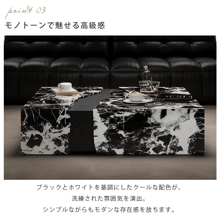 ブラックホワイト大理石調スクエアコーヒーテーブルイタリアンミニマルモダンリビングラグジュアリー hagst-5540