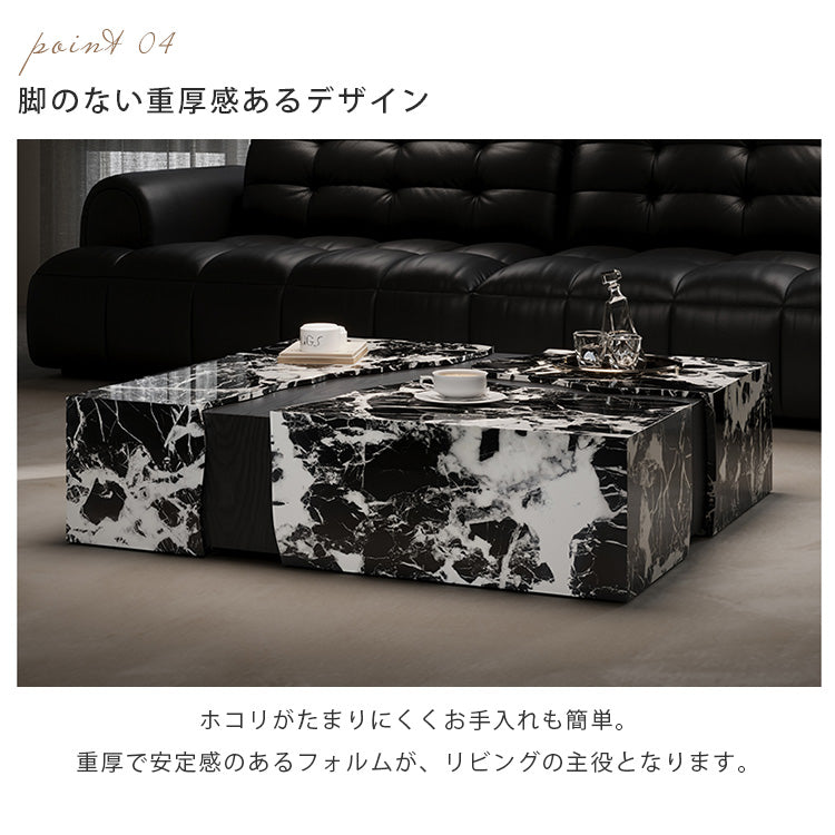ブラックホワイト大理石調スクエアコーヒーテーブルイタリアンミニマルモダンリビングラグジュアリー hagst-5540