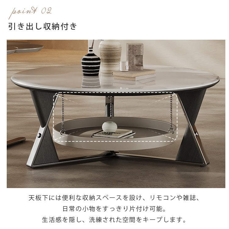 イタリアンラグジュアリーモダンリビングマイクロクリスタルストーンラウンドテーブルクロスレッグ金属フレーム収納付き hagst-5541