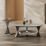 イタリアンラグジュアリーモダンリビングマイクロクリスタルストーンラウンドテーブルクロスレッグ金属フレーム収納付き hagst-5541