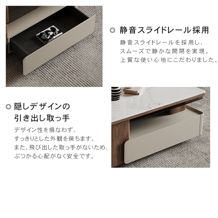 マイクロクリスタルストーン木目調ツートン伸縮収納付きスクエアコーヒーテーブルモダンリビング hagst-5543