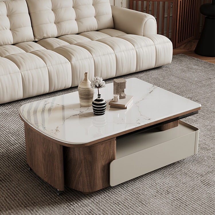 マイクロクリスタルストーン木目調ツートン伸縮収納付きスクエアコーヒーテーブルモダンリビング hagst-5543