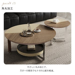 モダンリビングラウンドコーヒーテーブル木目調ツートン金属フレーム収納付きセット hagst-5544