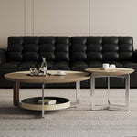 モダンリビングラウンドコーヒーテーブル木目調ツートン金属フレーム収納付きセット hagst-5544