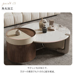 マイクロクリスタルストーン円形リビングテーブル収納付き大小セット北欧モダンツートンデザイン hagst-5545