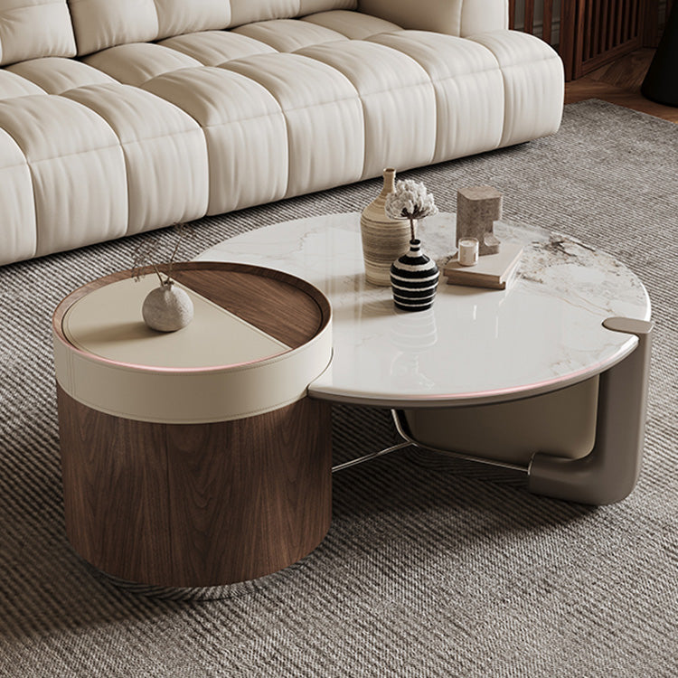 マイクロクリスタルストーン円形リビングテーブル収納付き大小セット北欧モダンツートンデザイン hagst-5545