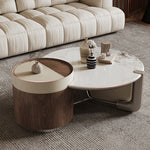 マイクロクリスタルストーン円形リビングテーブル収納付き大小セット北欧モダンツートンデザイン hagst-5545