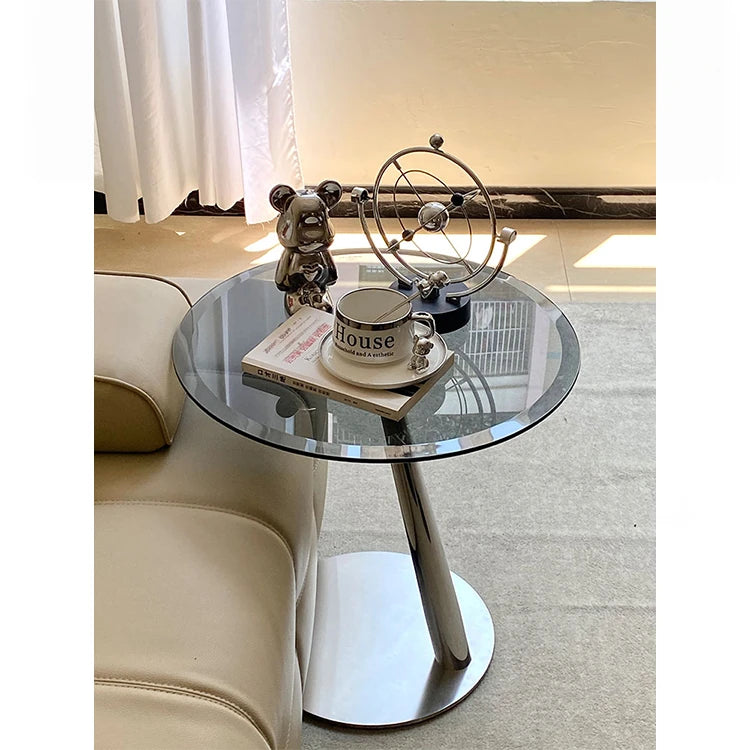 ステンレス製センターテーブル 石目強化ガラス 天然の美しさを引き立てるおしゃれなサイドテーブル hakt-5150