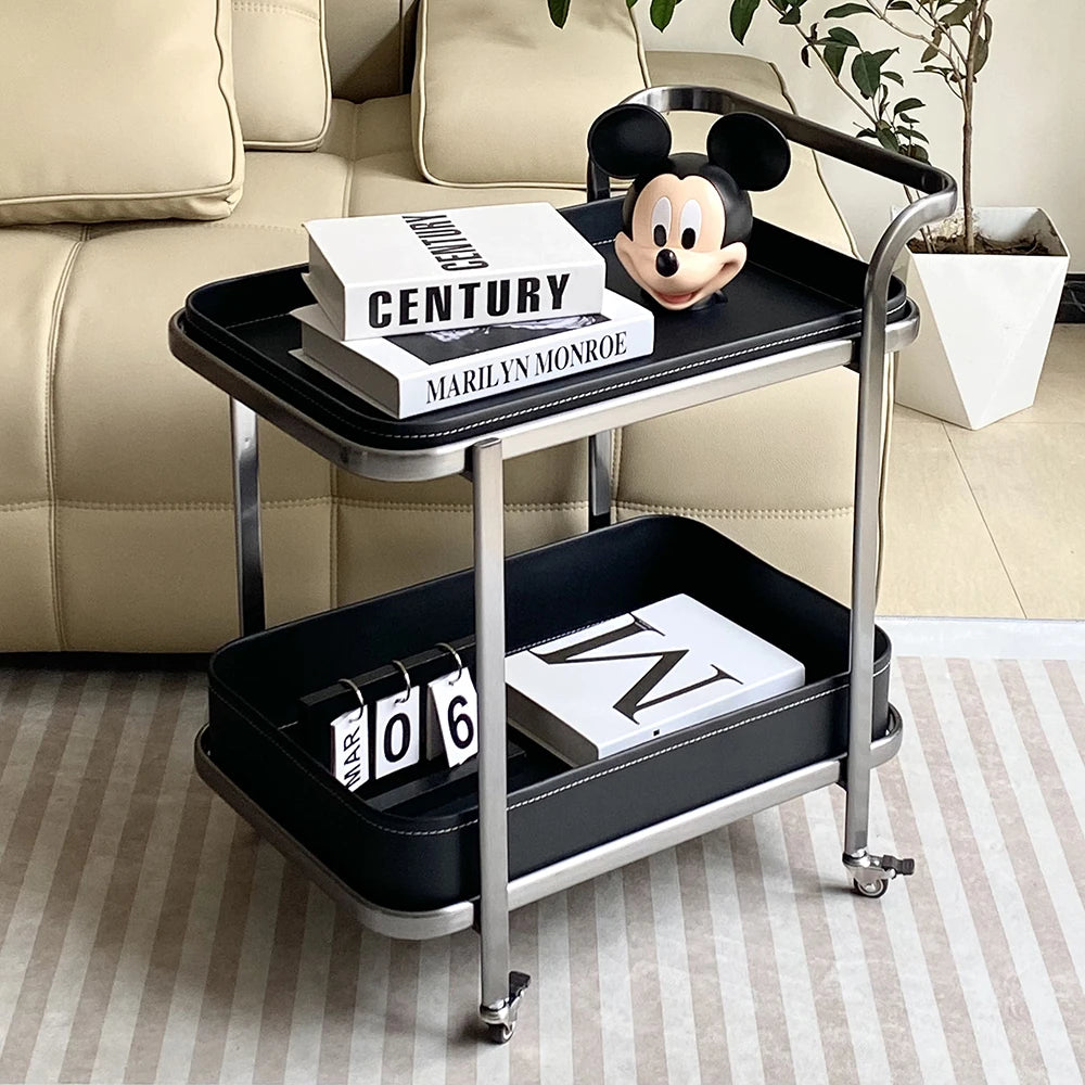 センターテーブル 合成皮革×ステンレス おしゃれな移動式デザイン 収納力抜群 インテリアに最適! hakt-5152