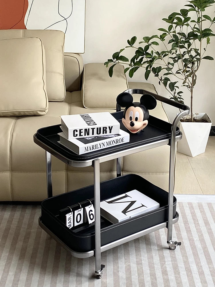 センターテーブル 合成皮革×ステンレス おしゃれな移動式デザイン 収納力抜群 インテリアに最適! hakt-5152