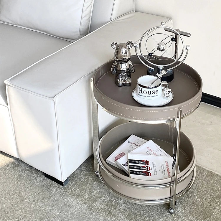 センターテーブル 合成皮革 ステンレス製 おしゃれな2段デザイン 無段階調整可能 モダンインテリアに最適 hakt-5153