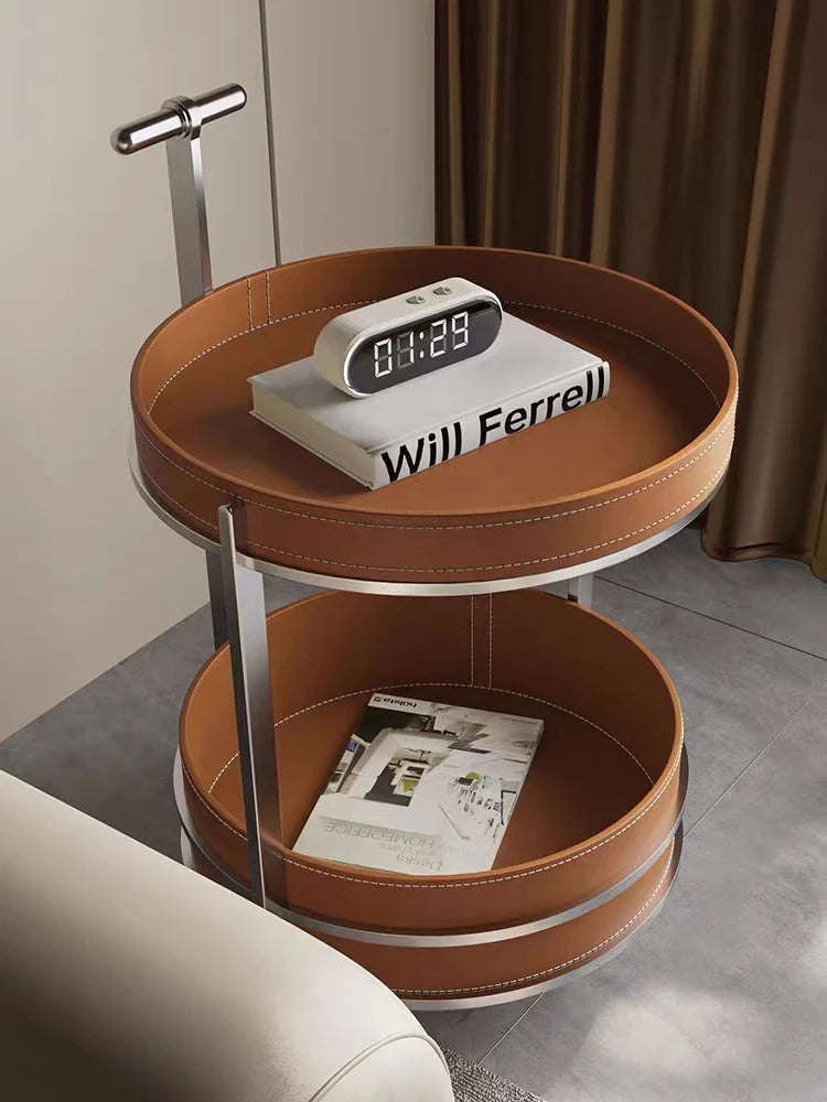 センターテーブル 合成皮革 ステンレス製 おしゃれな2段デザイン 無段階調整可能 モダンインテリアに最適 hakt-5153