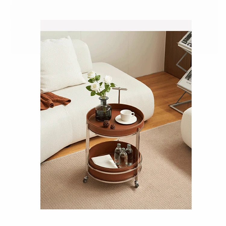 センターテーブル 合成皮革 ステンレス製 おしゃれな2段デザイン 無段階調整可能 モダンインテリアに最適 hakt-5153