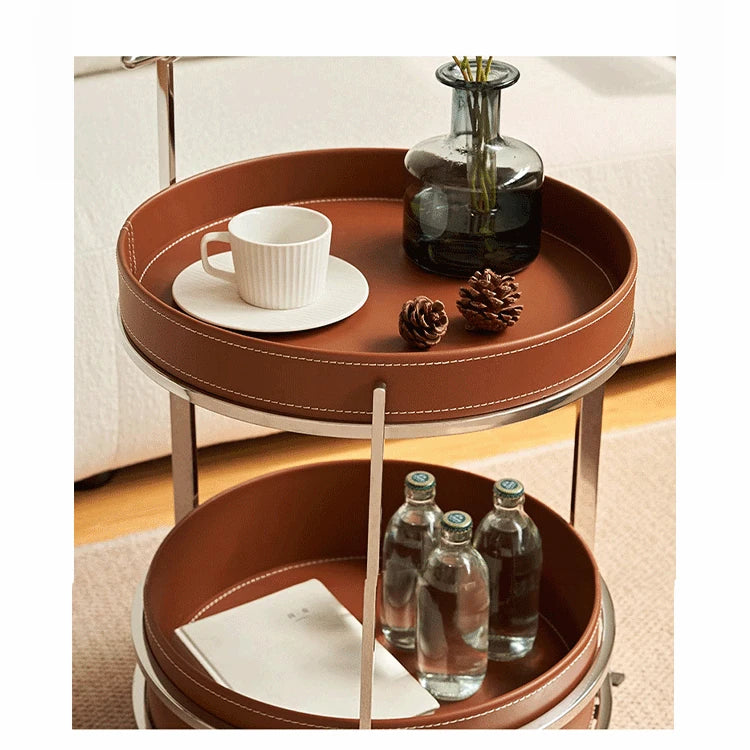 センターテーブル 合成皮革 ステンレス製 おしゃれな2段デザイン 無段階調整可能 モダンインテリアに最適 hakt-5153