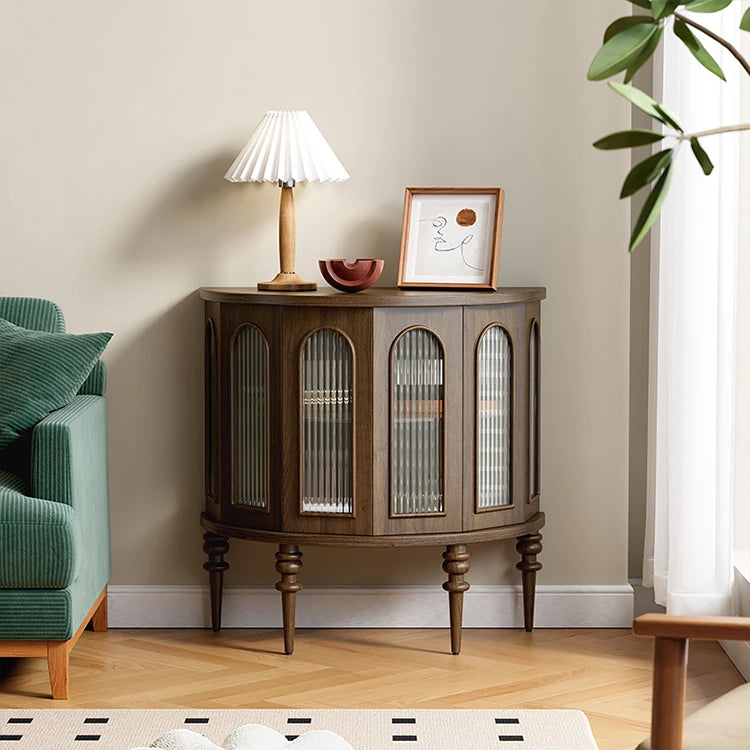 ガラス&無垢材のオシャレキャビネット - 多層板デザインでお部屋を華やかに! halmh-5297