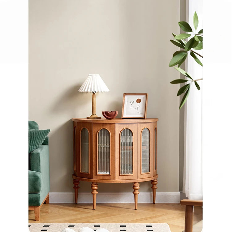 ガラス&無垢材のオシャレキャビネット - 多層板デザインでお部屋を華やかに! halmh-5297