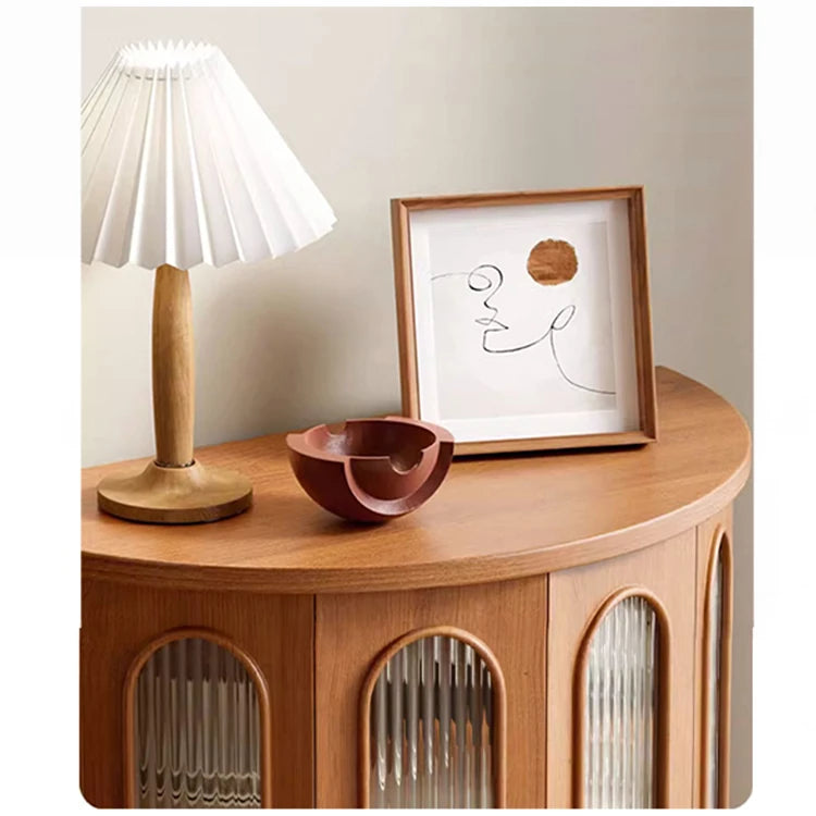 ガラス&無垢材のオシャレキャビネット - 多層板デザインでお部屋を華やかに! halmh-5297