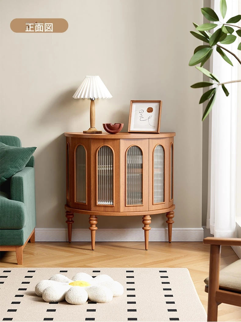 ガラス&無垢材のオシャレキャビネット - 多層板デザインでお部屋を華やかに! halmh-5297