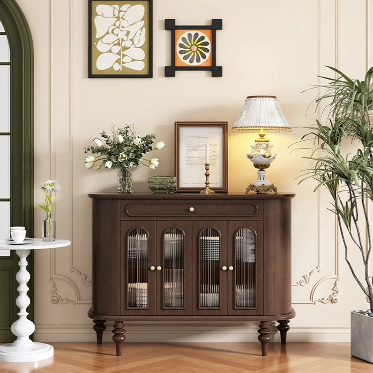 モダンデザイン 無垢材キャビネット 収納力抜群・ガラス扉付き おしゃれなリビング家具 halmh-5309