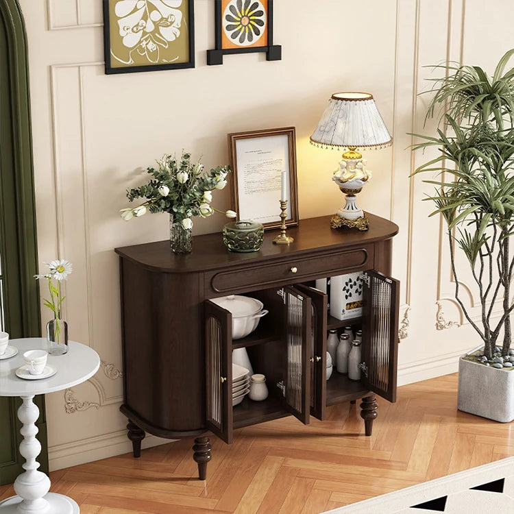 モダンデザイン 無垢材キャビネット 収納力抜群・ガラス扉付き おしゃれなリビング家具 halmh-5309