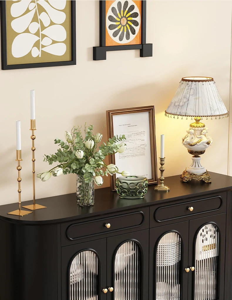 モダンデザイン 無垢材キャビネット 収納力抜群・ガラス扉付き おしゃれなリビング家具 halmh-5309