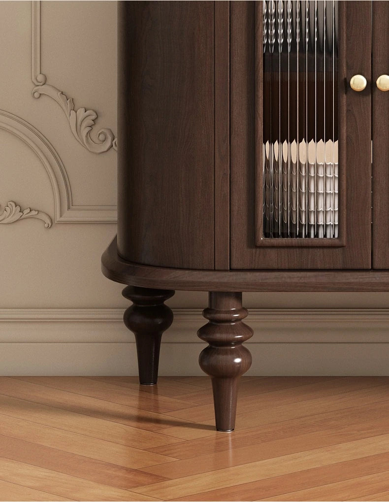 モダンデザイン 無垢材キャビネット 収納力抜群・ガラス扉付き おしゃれなリビング家具 halmh-5309