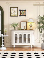 モダンデザイン 無垢材キャビネット 収納力抜群・ガラス扉付き おしゃれなリビング家具 halmh-5309