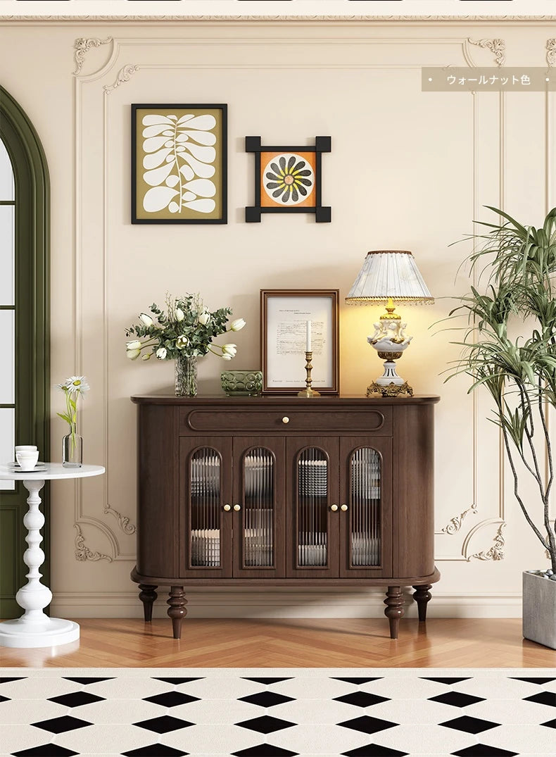 モダンデザイン 無垢材キャビネット 収納力抜群・ガラス扉付き おしゃれなリビング家具 halmh-5309