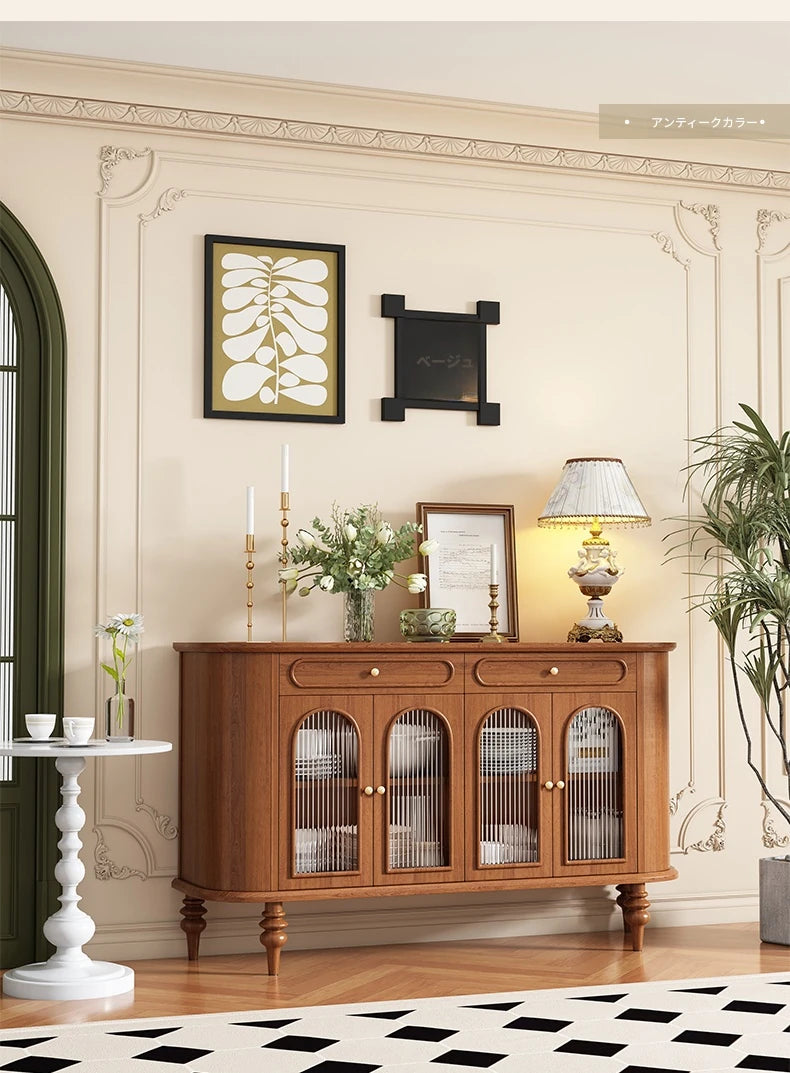 モダンデザイン 無垢材キャビネット 収納力抜群・ガラス扉付き おしゃれなリビング家具 halmh-5309
