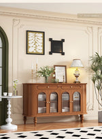 モダンデザイン 無垢材キャビネット 収納力抜群・ガラス扉付き おしゃれなリビング家具 halmh-5309