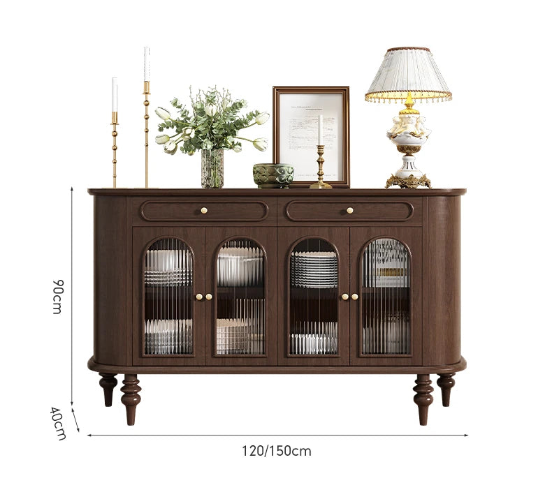 モダンデザイン 無垢材キャビネット 収納力抜群・ガラス扉付き おしゃれなリビング家具 halmh-5309