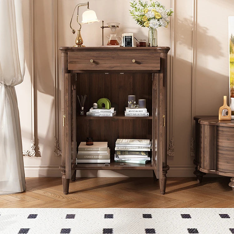 ヴィンテージスタイル無垢材キャビネット|多層板&ガラス扉|収納とディスプレイに最適 halmh-5311