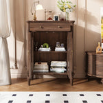 ヴィンテージスタイル無垢材キャビネット|多層板&ガラス扉|収納とディスプレイに最適 halmh-5311