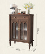 ヴィンテージスタイル無垢材キャビネット|多層板&ガラス扉|収納とディスプレイに最適 halmh-5311