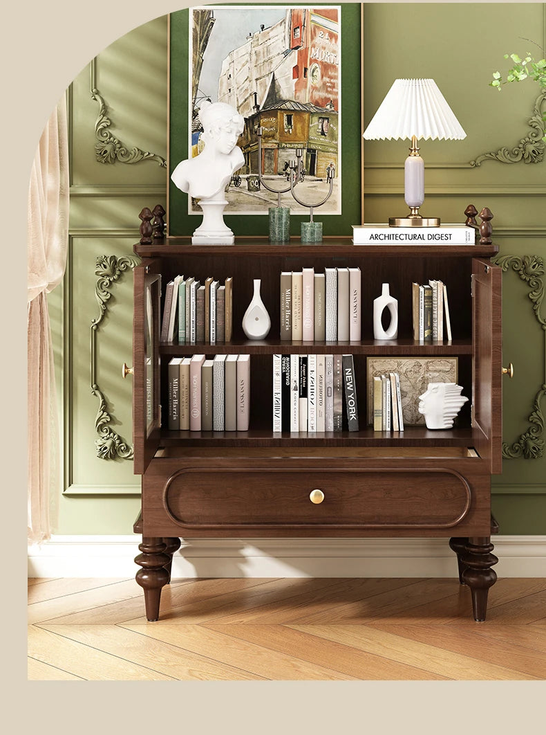 無垢材使用のスタイリッシュキャビネット|多層板&ガラス扉で機能性とデザインを両立! halmh-5313