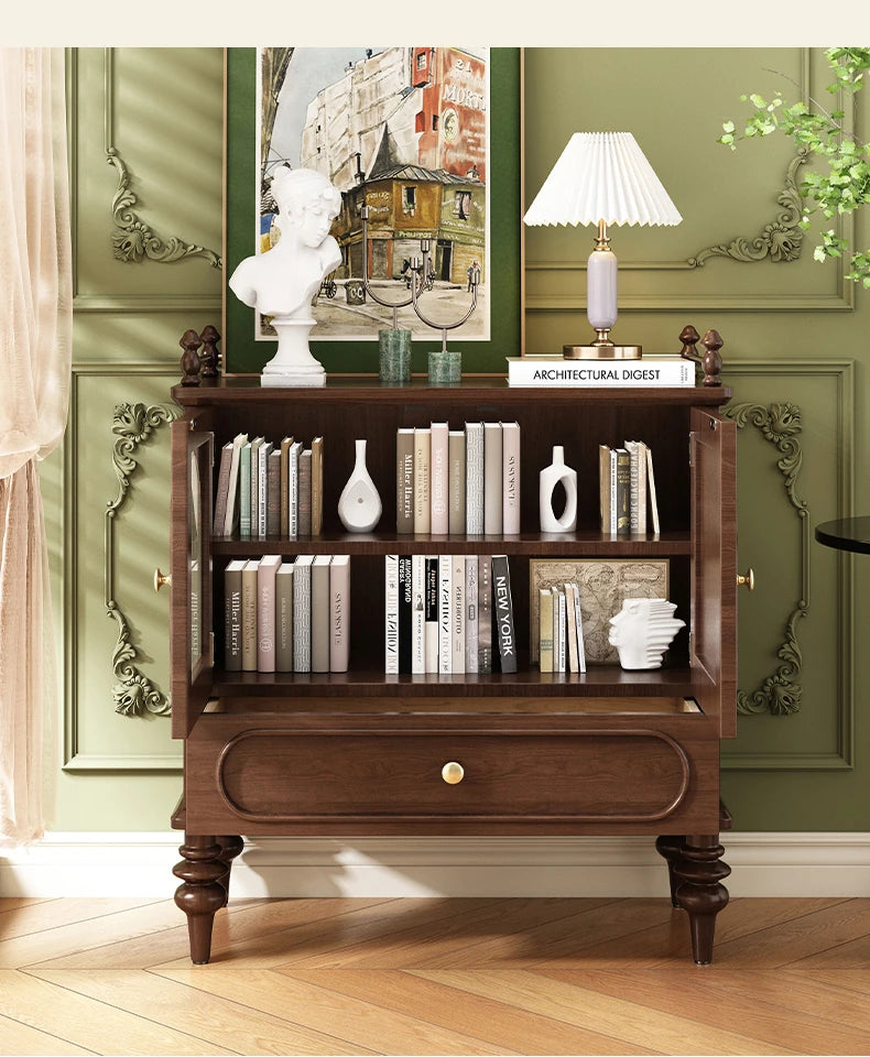 無垢材使用のスタイリッシュキャビネット|多層板&ガラス扉で機能性とデザインを両立! halmh-5313