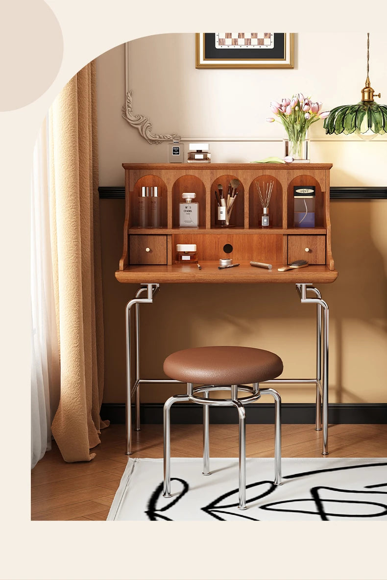 「スタイリッシュ無垢材化粧台セット - ステンレス脚のモダンデザイン、収納力抜群」 halmh-5316