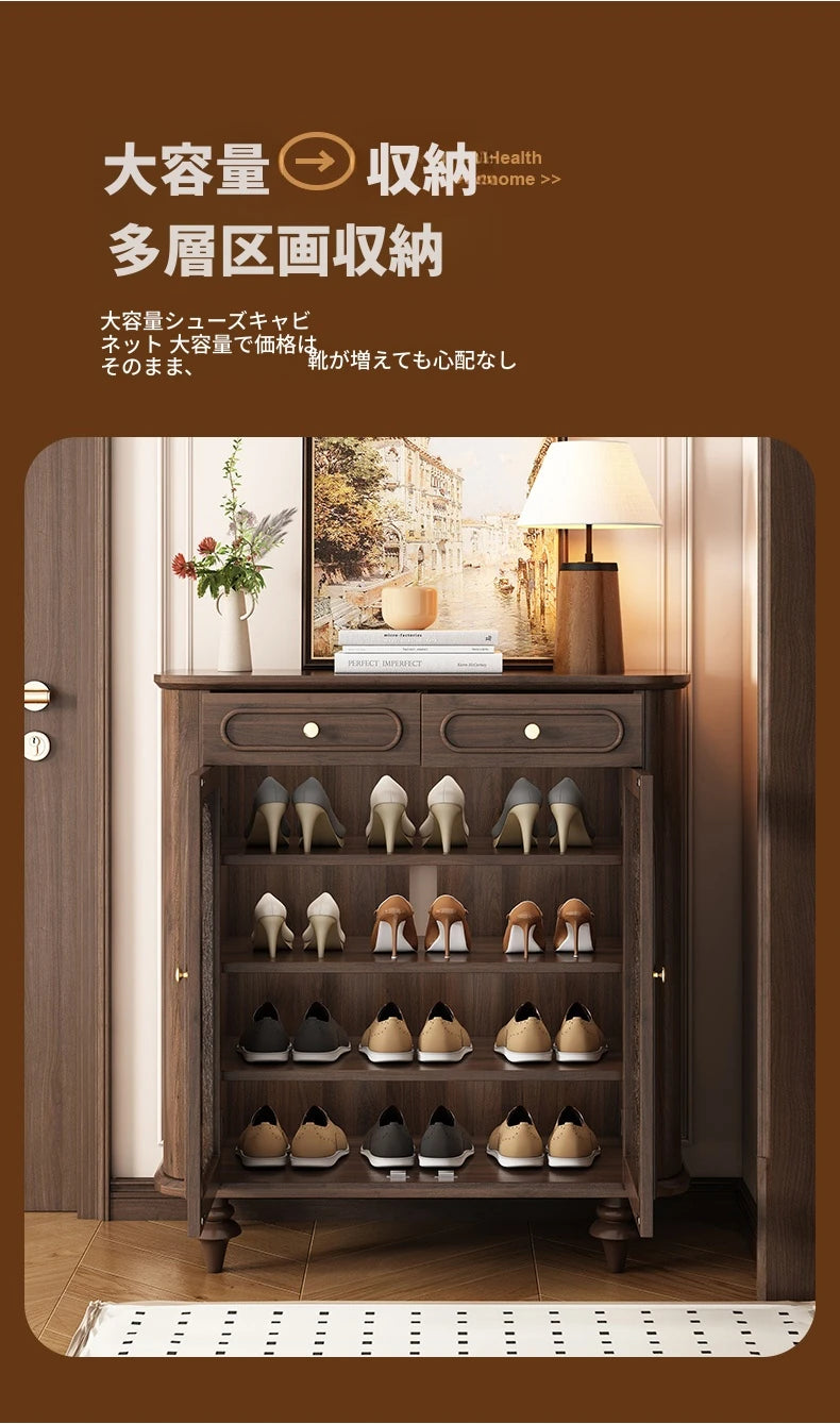 ウォールナット製 キャビネット 大容量 引き出し付き ガラス扉 シンプルでエレガントな収納家具 halmh-5324