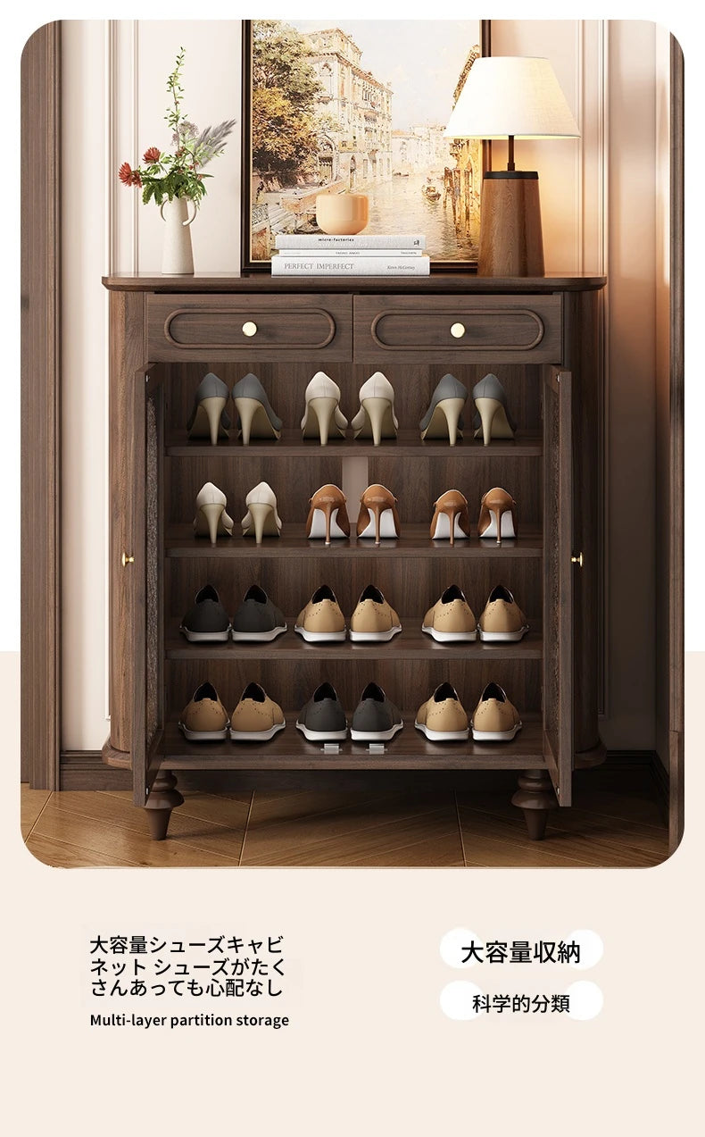 ウォールナット製 キャビネット 大容量 引き出し付き ガラス扉 シンプルでエレガントな収納家具 halmh-5324