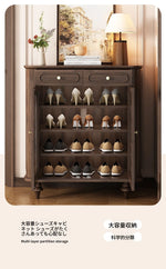 ウォールナット製 キャビネット 大容量 引き出し付き ガラス扉 シンプルでエレガントな収納家具 halmh-5324