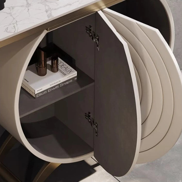 ステンレス×セラミックのラウンドキャビネット|モダンなデザインで魅せる収納家具 hbs-4422