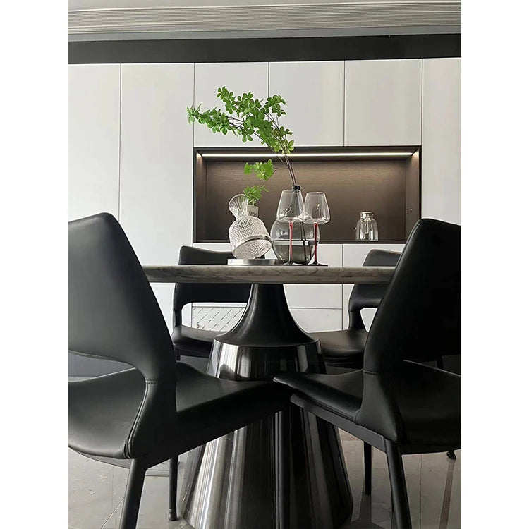 ラグジュアリー大理石テーブル | ステンレス脚付き円形デザイン | モダンインテリアに最適 | 多層板使用 hbso-3012