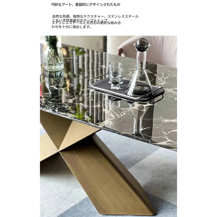 高級感溢れる大理石テーブル - ステンレス脚のスタイリッシュな多層版デザイン hbso-3018