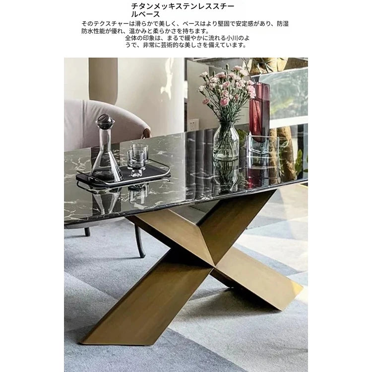 高級感溢れる大理石テーブル - ステンレス脚のスタイリッシュな多層版デザイン hbso-3018