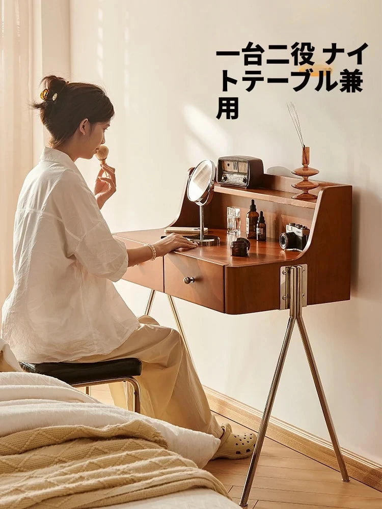 チェリー材使用の多機能化粧台&ナイトスタンド|スタイリッシュなデザインでお部屋を彩る! hby-4599