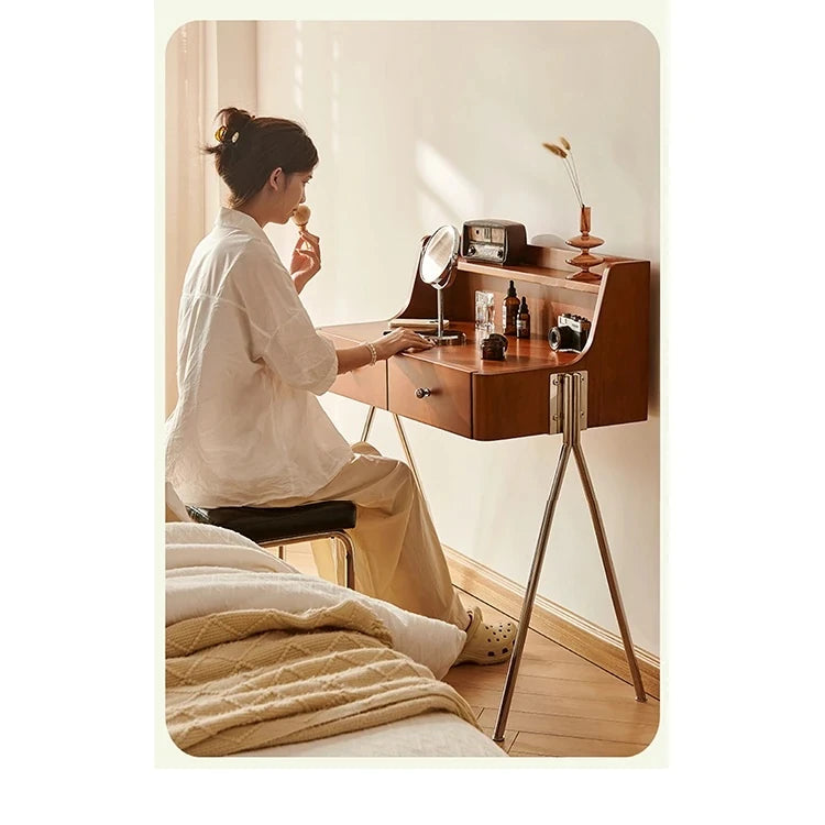 チェリー材使用の多機能化粧台&ナイトスタンド|スタイリッシュなデザインでお部屋を彩る! hby-4599